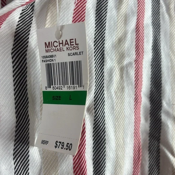 NWT Michael Kors Mens White Striped 100% Cotton Long Sleeve Button Shirt L LARGE - Picture 3 of 14